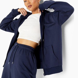 Sudadera con capucha para mujer, de algodón 100%, con cremallera y hombros al descubierto, con logo personalizado, nueva moda - Product Image 2