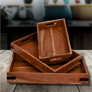 Ensemble de 3 plateaux en bois design pour cadeaux de mariage Plateau de service décoratif en bois aspect brillant - Product Image 3