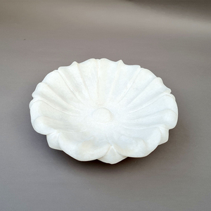Bol décoratif en marbre blanc Makrana avec motif floral sculpté, écologique, pour fruits, décoration intérieure, extérieure, jardin, fête - Product Image 4