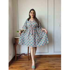 Robe Kaftan florale légère sur mesure-Style Boho court avec cordon de serrage à la taille convient aux clients et revendeurs de boutique - Product Image 1