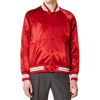 Blouson bombardier personnalisé en satin de soie brillant à prix réduit pour hommes blouson de baseball à l'avant avec ourlet côtelé et revers pour hommes
