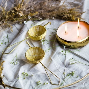 Kitchenware Metal Tea Strainer With Long Handle Loose Tea <b>Filter</b> Handwoven Gold Color Brass Fine Mesh Tea Strainer - Product Image 3