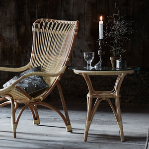 Table de bistrot moderne et élégante en rotin avec dessus en verre Meuble de salle à manger polyvalent et compact pour la maison et le salon - Product Image 5