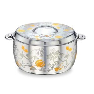 Cazuela de metal plateado con diseño de patrón floral, tazón de olla caliente elegante para cocina, comedor, mesa, uso de servicio y almacenamiento de alimentos - Product Image 6