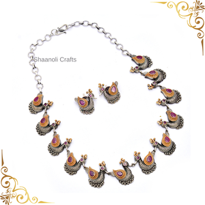 Collier de paon en argent oxydé traditionnel indien, poli antique, bicolore, magnifique, cadeaux de fête, bijoux - Product Image 4