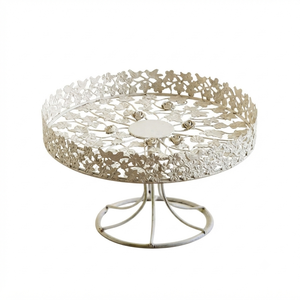 Round Metal <b>Cake</b> Stand with Rose Pattern Vintage Design Handmade Storage Basket for Living Room Tabletop Decor - Product Image 2