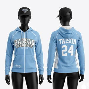 Sudadera de entrenamiento para mujer de poliéster premium de 320 GSM, color azul cielo con paneles laterales blancos, sudaderas de entrenamiento para mujer. - Product Image 1