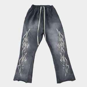 Pantalons de survêtement personnalisés pour hommes, style streetwear, en toile, jogging, taille mi-haute, lavage à l'eau de Javel, style hip-hop, poches superposées, style streetwear - Product Image 2