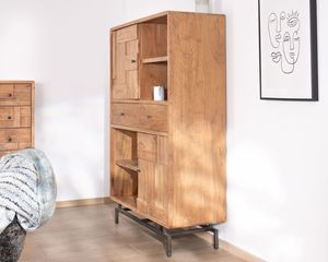 Armoire argentée au design rétro en acacia et métal Puzzle avec façades à motif d'empiècement - Product Image 3