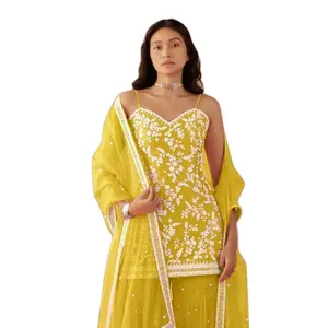 Heavy Fox Georgette con bordado de algodón trabajo de lujo Palazzo trajes para mujeres venta en línea