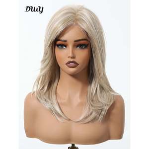 Poppy-DWY Free Part Blonde <b>Short</b> Synthetic <b>Wig</b> with Transparent Lace Front Mono Color - Product Image 5