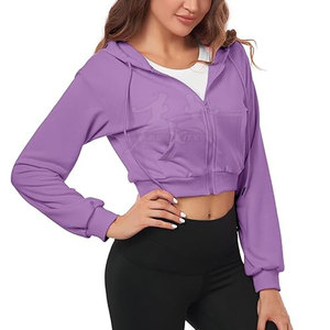 Soft Interior Fabric And Trendy Cropped Cut Women Zipper Crop <b>Top</b> Hoodie With Sleek Zip Front - Product Image 3