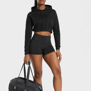 Premium Comfortable Winter Fashion Women Cropped Hoodie Heavyweight 100% Cotton <b>Fleece</b> Customizable OEM - Product Image 4