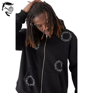 Sudadera con capucha de transferencia de calor personalizada para hombre lavada con ácido vintage OEM talla XL 100% algodón negro Zip Hoodie Streetwear chándales para invierno - Product Image 2