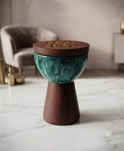 Brûleur d'encens artisanal en bois et résine, base en bois de santal, glaçure verte, diffuseur aromatique, utilisation toute saison, encens indien, Candid - Product Image 1