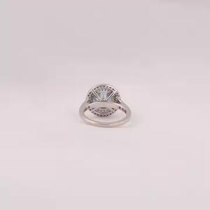 แหวนหมั้นเพชรสองชั้นพร้อมแหวนหมั้นเพชรสำหรับปลูกในห้องปฏิบัติการทรงกลมสีน้ำเงิน - Product Image 5