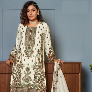 Khalid Work Kurtis bordado de Organza paquistaní cosido para mujer traje de fiesta Formal con Pent y Organza Dupatta - Product Image 1