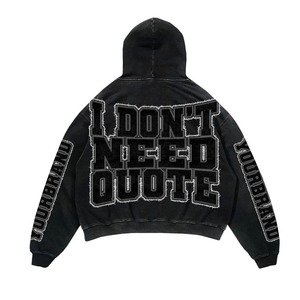 2024 nouveautés à la mode Streetwear acide lavé survêtements fermeture éclair sweats à capuche survêtement ensemble détresse Patch pantalons de survêtement évasés - Product Image 4