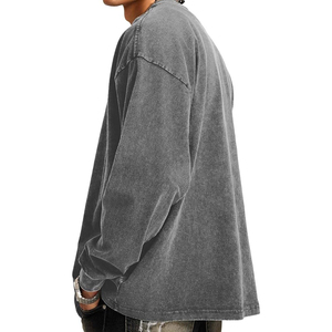 Sweat-shirt à col rond en molleton épais 100 % coton pour homme, personnalisé avec logo imprimé, délavage acide, OEM & ODM - Product Image 3