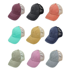 Chapeaux de baseball en denim de coton lavé unisexe avec dos en maille et queue de cheval en tissu commun - Product Image 6