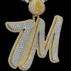 Gran oferta bolsa de dinero fianza personalizada 7M fuente nombre colgante personalizado helado dos tonos chapado en oro letra colgante Hip Hop joyería - Product Image 2