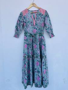 Vestido hasta el suelo de algodón puro del exportador indio Kurti Impreso Uso diario con decoración de botones Precio al por mayor Referencia FOB - Product Image 6