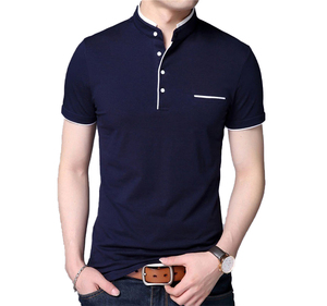 OEM Men's Anti-Wrinkle Knitted 100% Cotton Short Sleeve for T-Shirts Custom Logo Plus Size Stand Collar - Product Image 6