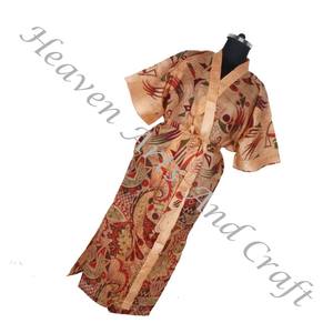 Bohemio indio hecho a mano Vintage seda Sari Floral impreso ropa de dormir Albornoz Maxi vestido étnico playa verano venta al por mayor KL013 - Product Image 2