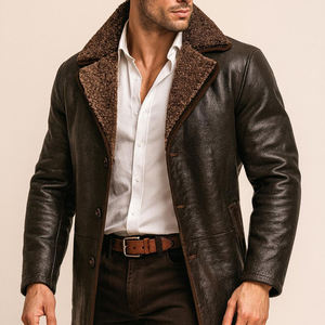 High Quality Sheepskin Soft Genuine Leather Jacket <b>Fur</b> Collar <b>for</b> <b>Men</b> Slim Fit Casual <b>Coat</b> Leather Outerwear OEM Manufacturer - Product Image 3