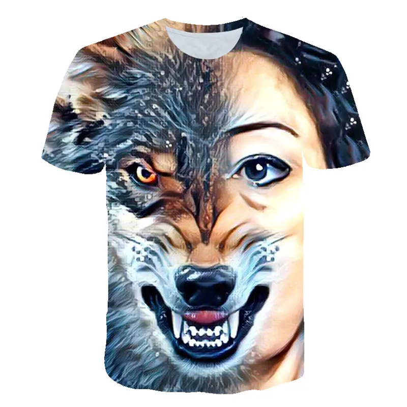 Men's T Shirts Summer New 3D Animal Cat Wolf Print Cool Funny Top T Shirt Men O Neck Short Sleeve Fashion Men 2XS-6XL