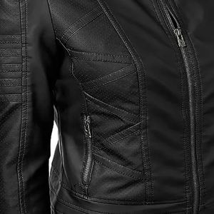 แจ็กเก็ตหนังสำหรับทุกเพศของผู้หญิงแจ็กเก็ตหนังระบายอากาศได้ดีดีไซน์ทรงสลิมฟิต - Product Image 3