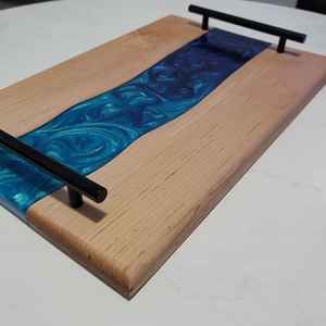 ชุดถาดรองแก้ว4ชิ้นถาดศิลปะเรซินสีอะความารีนทำมือลายไม้อีพ็อกซี่หลายสีสไตล์นางฟ้าล่าสุด - Product Image 1