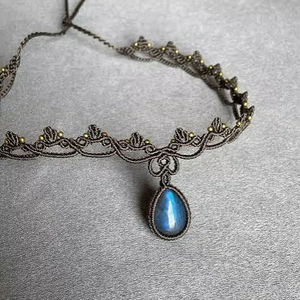 Collier en macramé vintage tendance, pierres de labradorite, forme de poire, 15 à 20 mm, chaîne à maillons, cadeau de fiançailles, de mariage, unisexe, dernière arrivée - Product Image 1