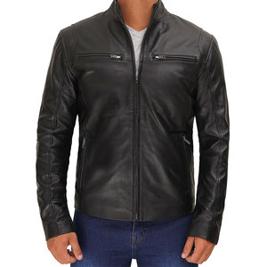 Veste en cuir vintage pour homme Chaude et coupe-vent Veste en cuir de couleur unie Vente directe d'usine Vestes en cuir pour homme - Product Image 3