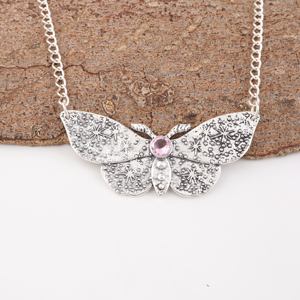 Colgante de Morganita Rosa con Gema Redonda Grabada en Forma de Ala de Mariposa Celestial, Engastado en Bisel, Chapado en Plata 925, Joyería Festiva de Moda - Product Image 1