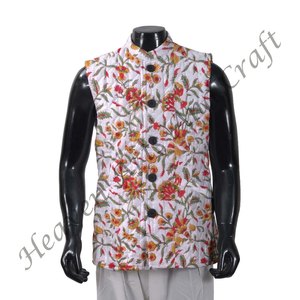 Cotton Floral Printed Men's Wear Soft And Comfortable <b>Kantha</b> Quilted Tunic Gift <b>Kantha</b> <b>Jacket</b> Hand Block Printed - Product Image 2