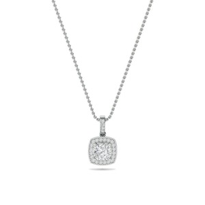 Colgante de diamante solitario con corte almohada y halo, 0.50 ct, diamante cultivado en laboratorio en platino para fiesta de compromiso - Product Image 2