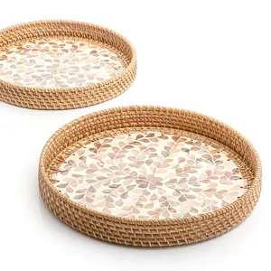 Plateaux ronds en rotin avec coquillages, nouveau Design, pour la décoration de la Table basse, plateaux de service pour la décoration de la maison - Product Image 2