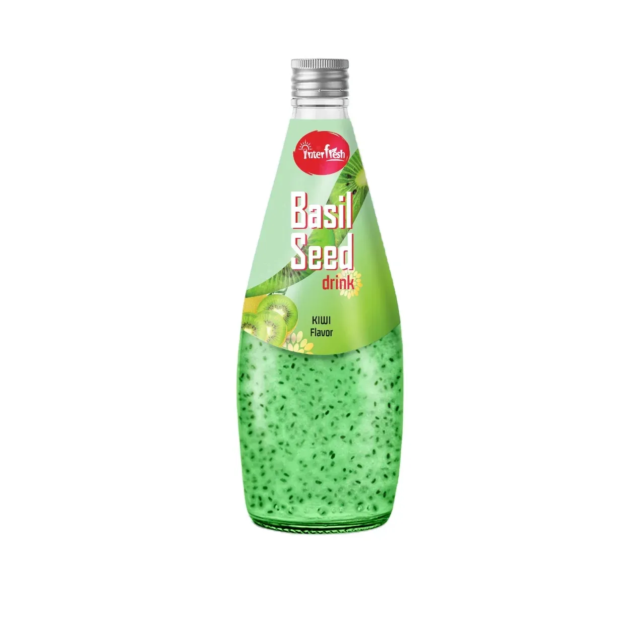 Bottiglia di vetro da 290ml Interfresh o bevanda di semi di basilico di marca con sapore di Kiwi OEM / ODM buon prezzo siamo dal Vietnam