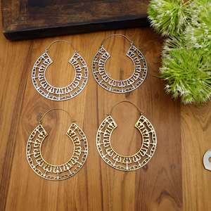 Pendientes de aro bohemios circulares de latón dorado y plateado, estilo vintage, el mejor regalo unisex - Product Image 3