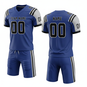 Ensemble de maillot et short de football américain sublimé personnalisable, 100% polyester respirant avec position du logo sur le devant - Product Image 5