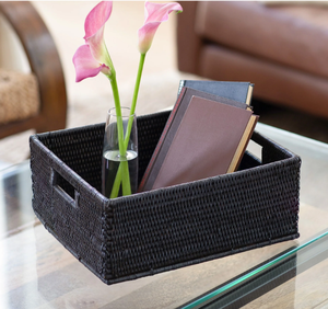 Cesta de Mimbre Natural Ecológica Sisu Handicraft, Color Blanco y Negro, Diseño Simple con Tapa, Flexible, Multiusos, Apta para Alimentos - Product Image 1