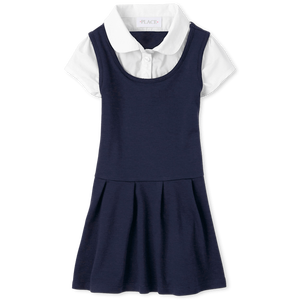 The Children's Place 2 en 1 Blue Ponte Knit Girls School Uniform Dress with Pullover Closure Collar Detail pour un style polyvalent - Product Image 2