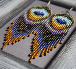 Pendientes de Lujo de Moda con Cuentas de Pavo Real, Pendientes Largos de Plumas, Pendientes de Araña Dorados, Pendientes de Cuentas Pequeñas - Product Image 1