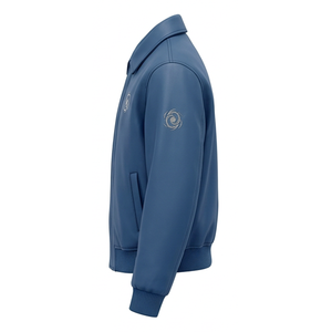 Blouson Bomber Unisexe en Cuir Bleu avec Logo Personnalisé et Broderie sur Tissu Toile – Coupe-Vent Streetwear - Product Image 3