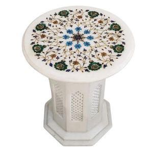 Ensemble de dessus de table en marbre piédestal belle incrustation florale Art marqueterie artisanat assemblage facile pour la vie à la maison - Product Image 3