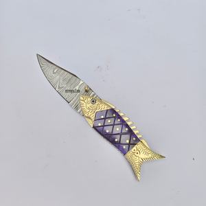 Cuchillo de bolsillo plegable de acero de Damasco duradero personalizado de fabricante de venta al por mayor, cuchillos de supervivencia de caza EDC para acampar al aire libre - Product Image 3