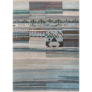 Tapis rectangulaire géométrique noué à la main en laine et soie de bambou Manchaha 10 mm pour salon, couloir - Les-2376 Couleurs Gris Noir - Product Image 1
