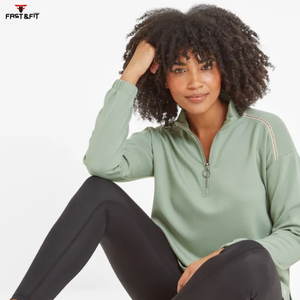 Respirant confortable séchage rapide 100% coton vente entière sweat col roulé fermeture éclair sweats courts pour femme - Product Image 4