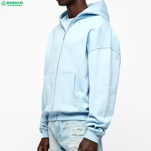 Personnalisé lourd Vintage goutte épaule Boxy Fit fermeture éclair sweats à capuche hommes thermique à manches longues français éponge fermeture éclair à capuche & sweat-shirts - Product Image 2